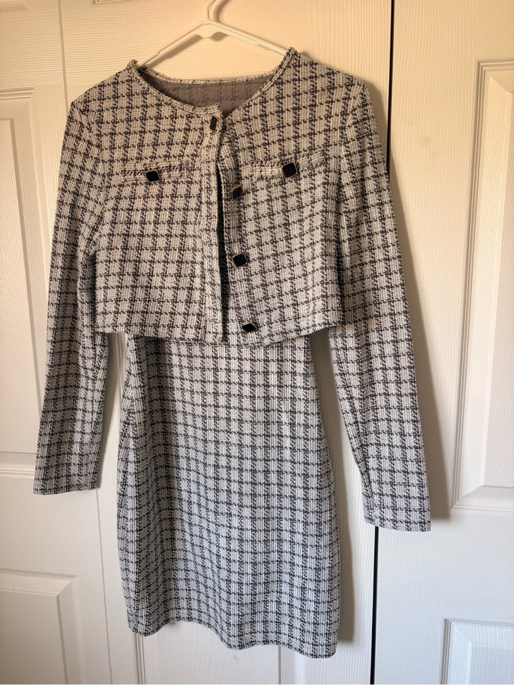 SHEIN Black & White Tweed Pencil Skirt Set